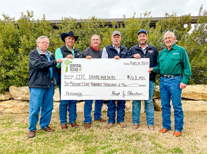 Central Texas Farm Credit Board of Directors pictured L-R: Burl Lowery, Kenneth Harvick, Steven Lehrmann, Philip Hinds, Robby Halfmann, Mike Finlay