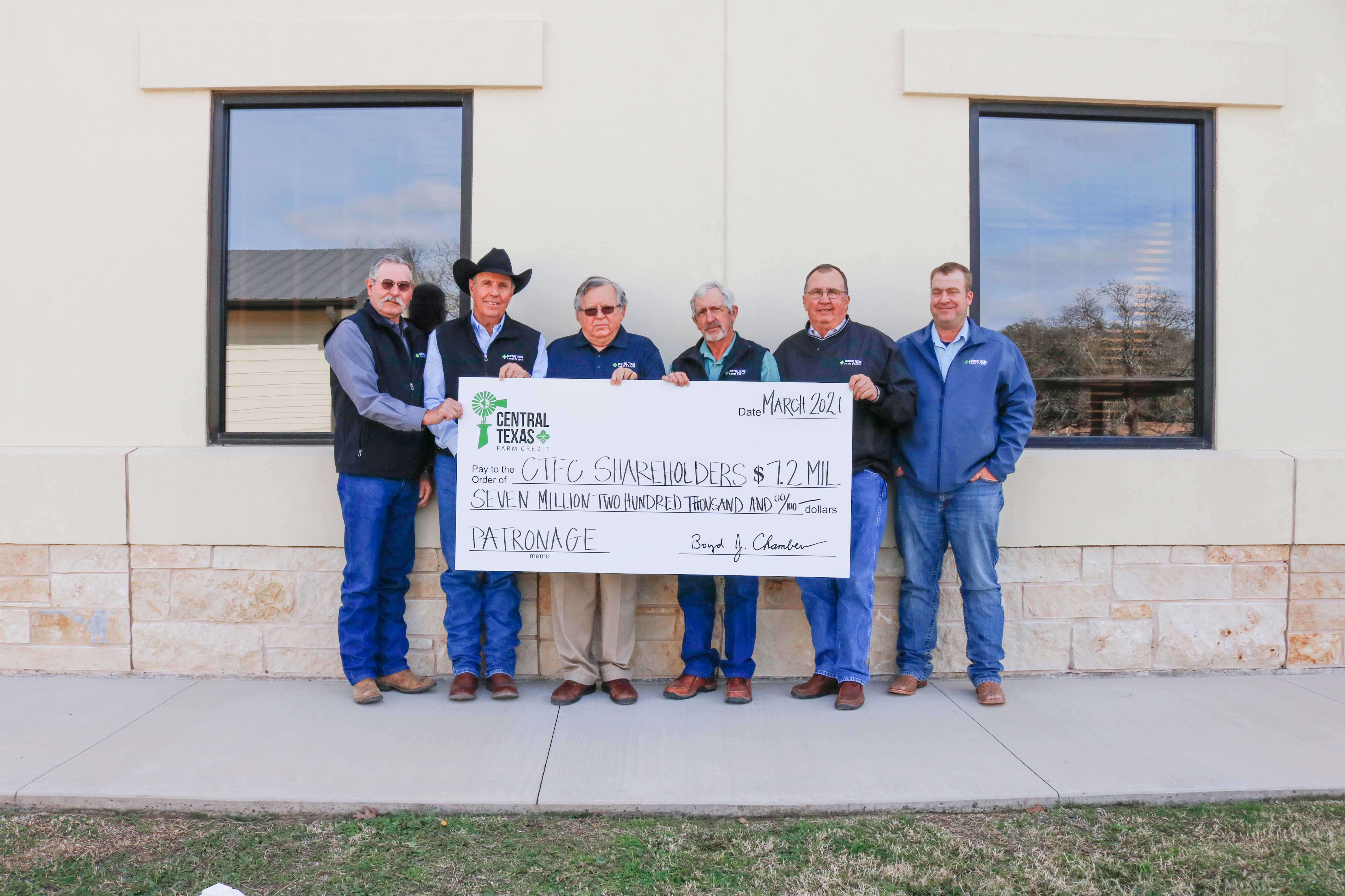 Central Texas Farm Credit's board of directors, from left to right are Philip Hinds, member; Kenneth Harvick, vice chairman; Burl Lowery, member; Mike Finlay, member; Steven Lehrmann, member; and Robby Halfmann, chairman.